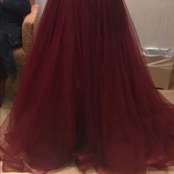 La Femme deep plunge tulle ball gown - Picture 3 of 5